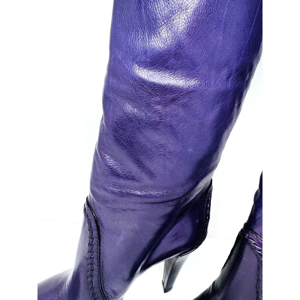 Gucci Vintage Purple Slouch Leather Knee-High Boots w/ Tassel Women’s Size EU 36 - Picture 7 of 12